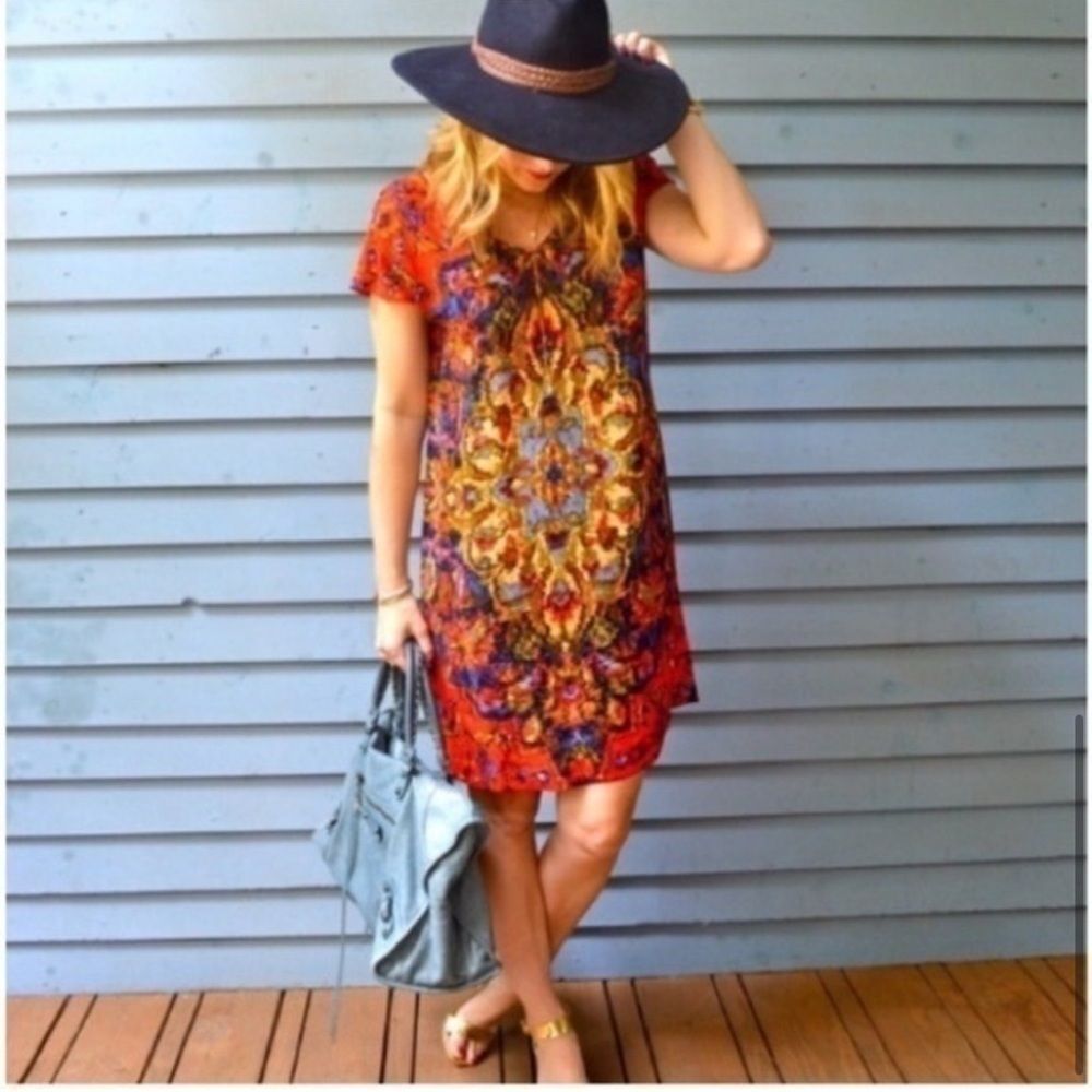 Boho Medallion Print Shift Dress Anthropologie Maeve Colorful Mini Size Small